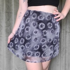 y2k Goth Emo Whimsy Girly Yallternative Black Daisy Mini Flare Skirt